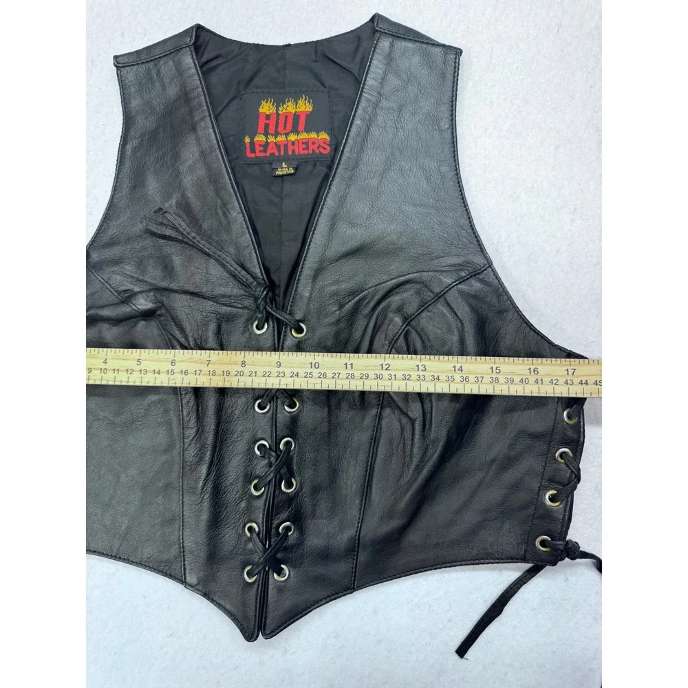 Hot Leathers Womens Black Leather Lace Up Biker Vest Cropped Motorcycle Large